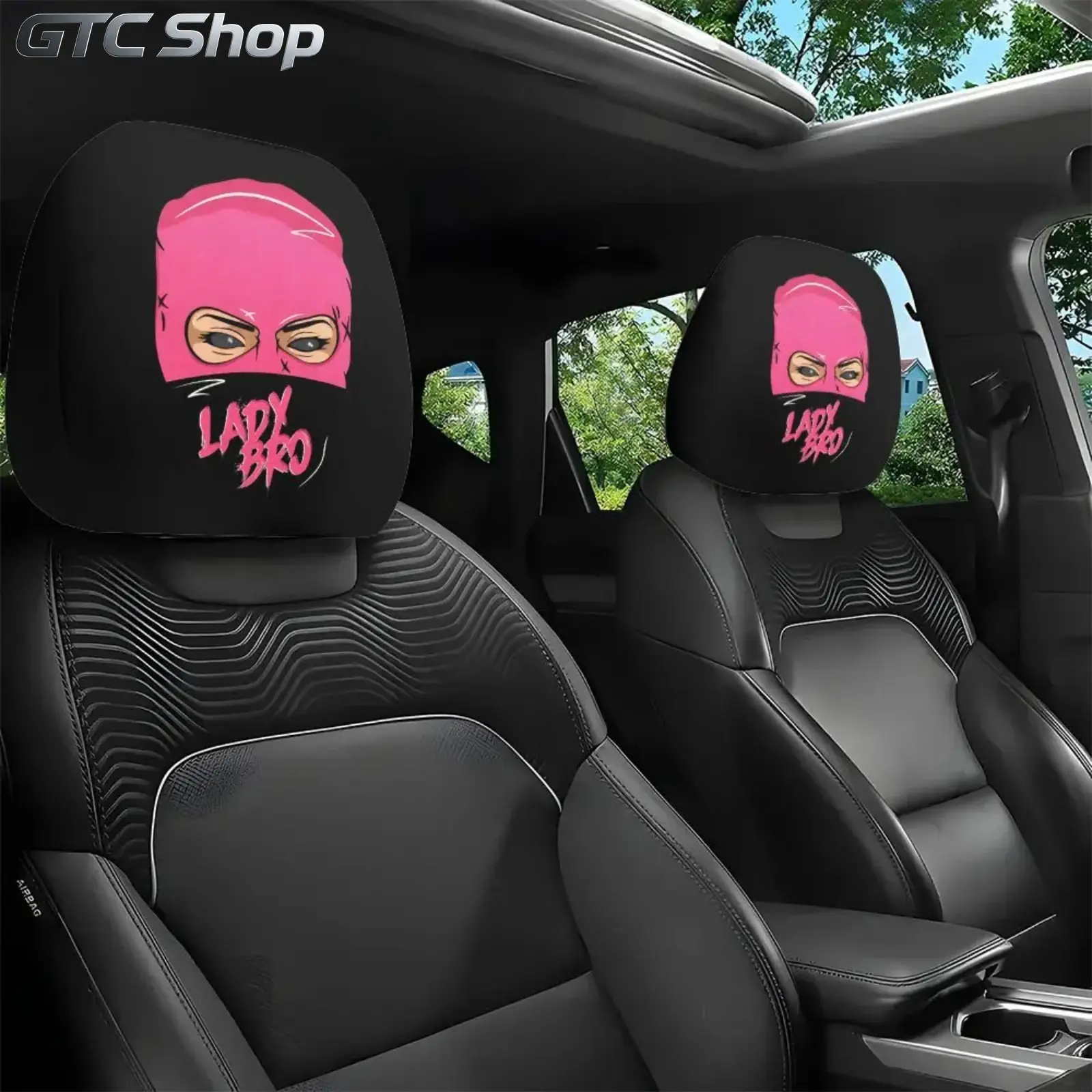 2Pcs Women Printed Car Headrest Pillow Covers, Polyester Fiber Lightweight Protector, All-Season Auto Interior Decor, Soft Comfort Accessory, Practical Headrest Guard for Long Drive, Road Trip & Daily Vehicle Use