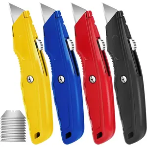 4 Pack Box Cutters, Utility  with 10 count , Box  Heavy Duty for Carpet, Cardboard, Vinyl, and Paper,  Razor , Package Opener, Box  Retractable, Box
