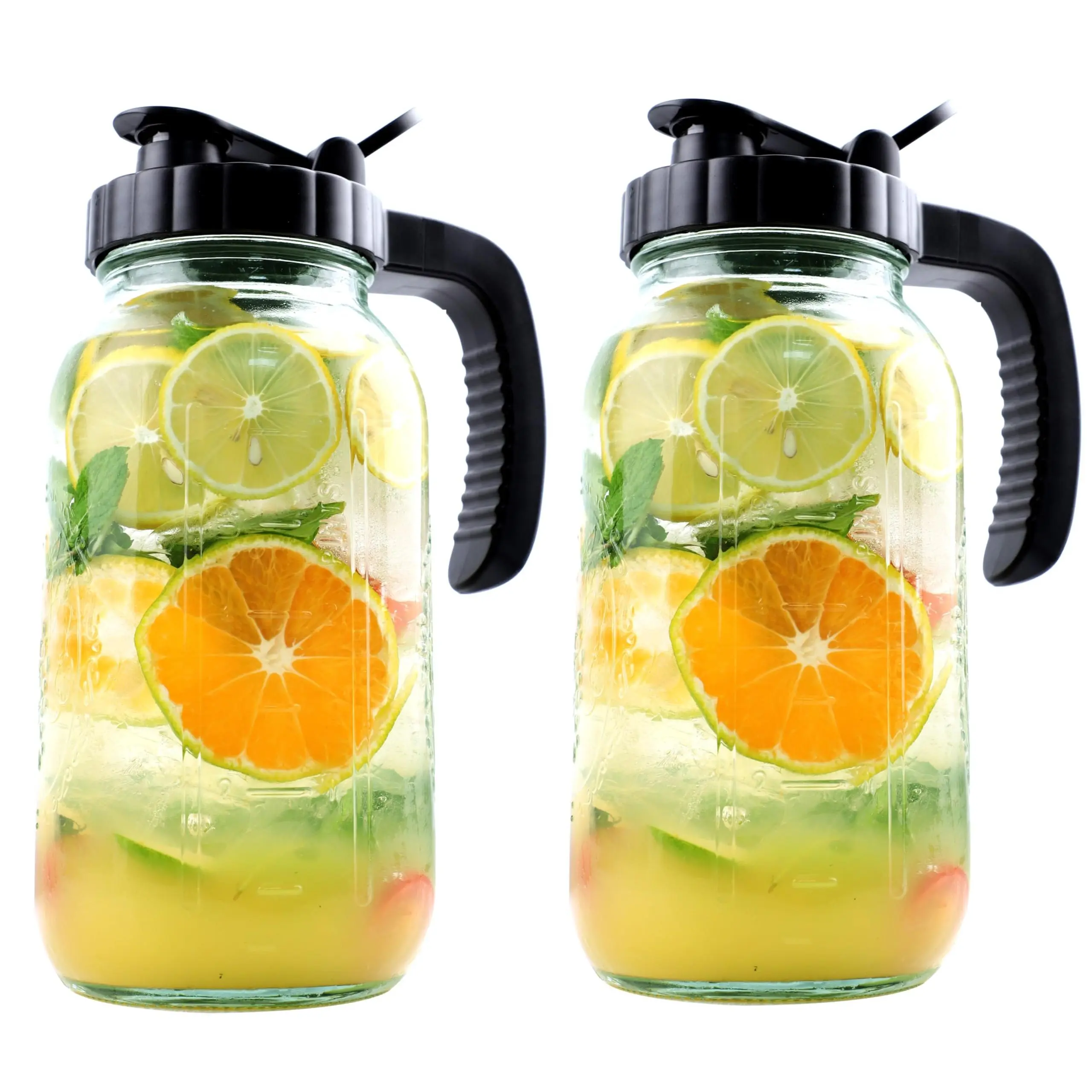 Mason Jar Pitcher 64 Oz 2 Set Sun Tea Glass With Spout Quart Wide Mouth Half Gallon For Cold Brew Fridge Breastmilk Store  Beverage Airtight Ice Coffee Water Jug Heavy Duty