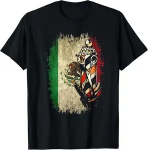 100% Cotton Unisex Barber Pole - Mexican Flag Best Barber Shirt For Men T-Shirt