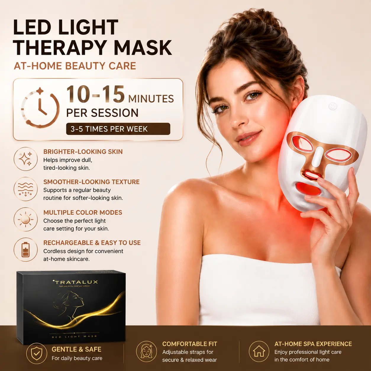LED Facial Mask for At-Home Skincare and Party Gift, Cosmetic LED Light Therapy Mask with Multiple Color Modes, Touch Control & Adjustable Straps, 10–15 Min Sessions