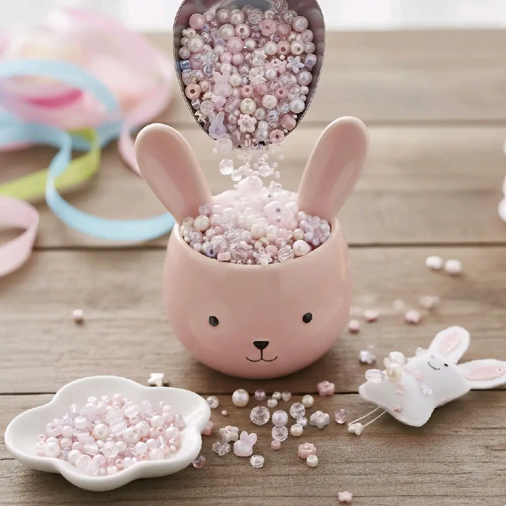1 Scoop Decorative Beads in Pink Rabbit Cup for Craft Projects and Home Decor