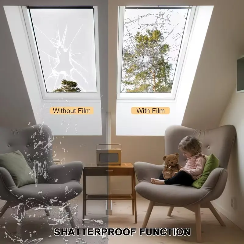 Transparent HD Security Window Film, Bathroom Door Explosion Protection Tempered Glass Film, Home Office Anti-Seismic Safety Glass Sticker
