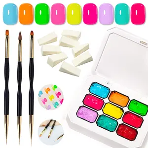 9 Color Smudge Gradual Change Painted Glue Palette, Gradient Effect Long Lasting Nail Polish Set, Pat-Pat Gel Manicure Gift, Perfect for Christmas DIY Salon Use, Colorful Nail Products, French Nail Art