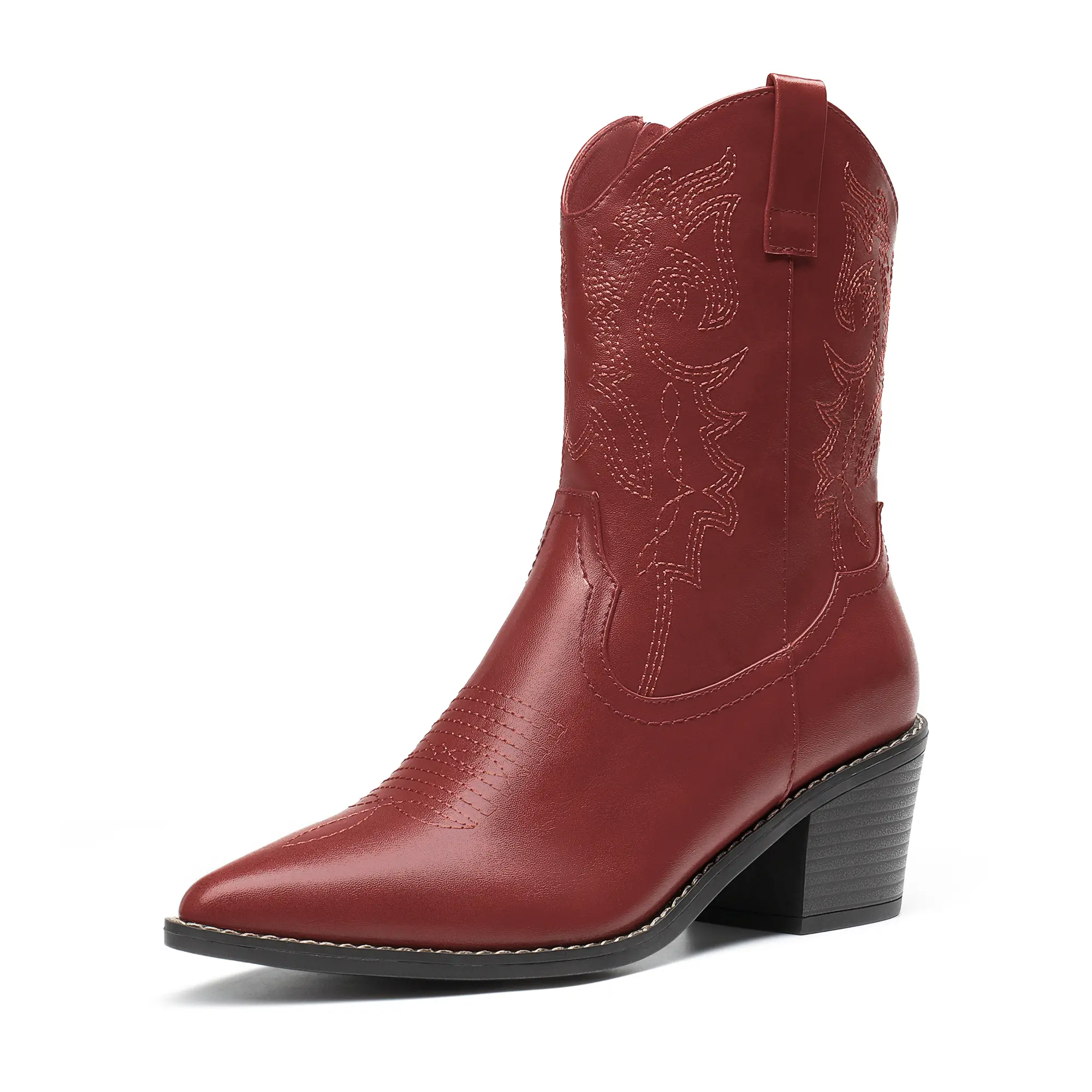 Dream Pairs Women's Western Cowboy Ankle Boots - PU Leather, Memory Foam Cushioned Chunky Wedge Western Heels, Lightweight Footwear for Party, Casual Wear, Country Concert, Pointed Toe, Statement Shoes, Wood Grain, Urban Cowboy, Mid-Calf, Comfortable Heel