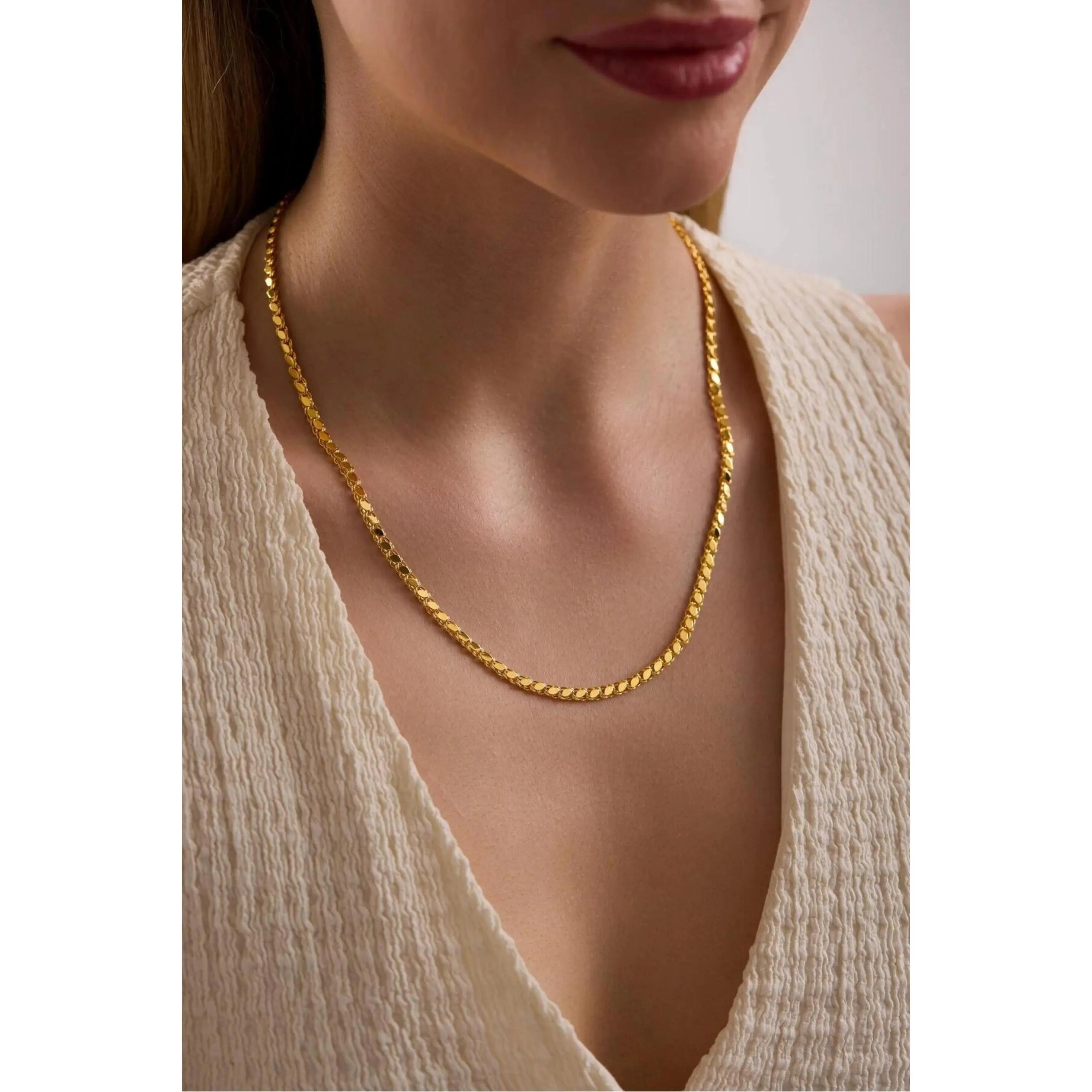 14K Gold 3.50mm Mirror Chain Necklace, Dainty Gold Link Necklace