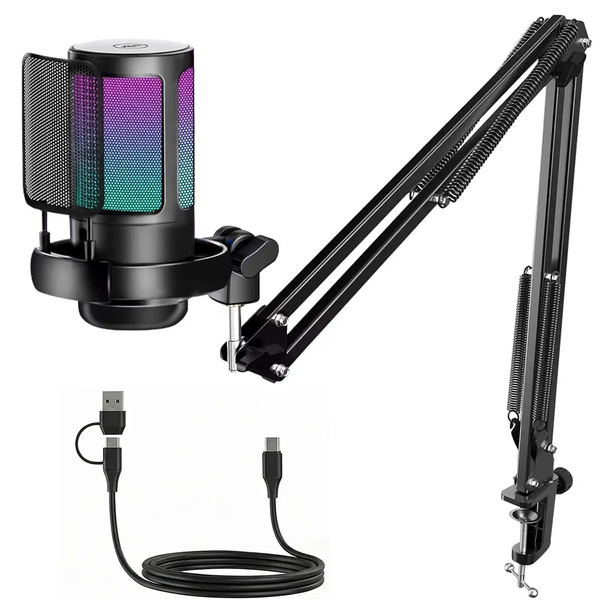 ZealSound Game Condenser Microphone(Not for Xbox)-Volume Control, Noise Cancellation, Echo, Gain Adjustment,Headphone Monitoring, RGB Lights, Metal Boom Arm Mount,Multifunction Plug-and-Play, mic for Streaming, Podcast,Computer, PC, PS4, PS5, Mac, Laptop