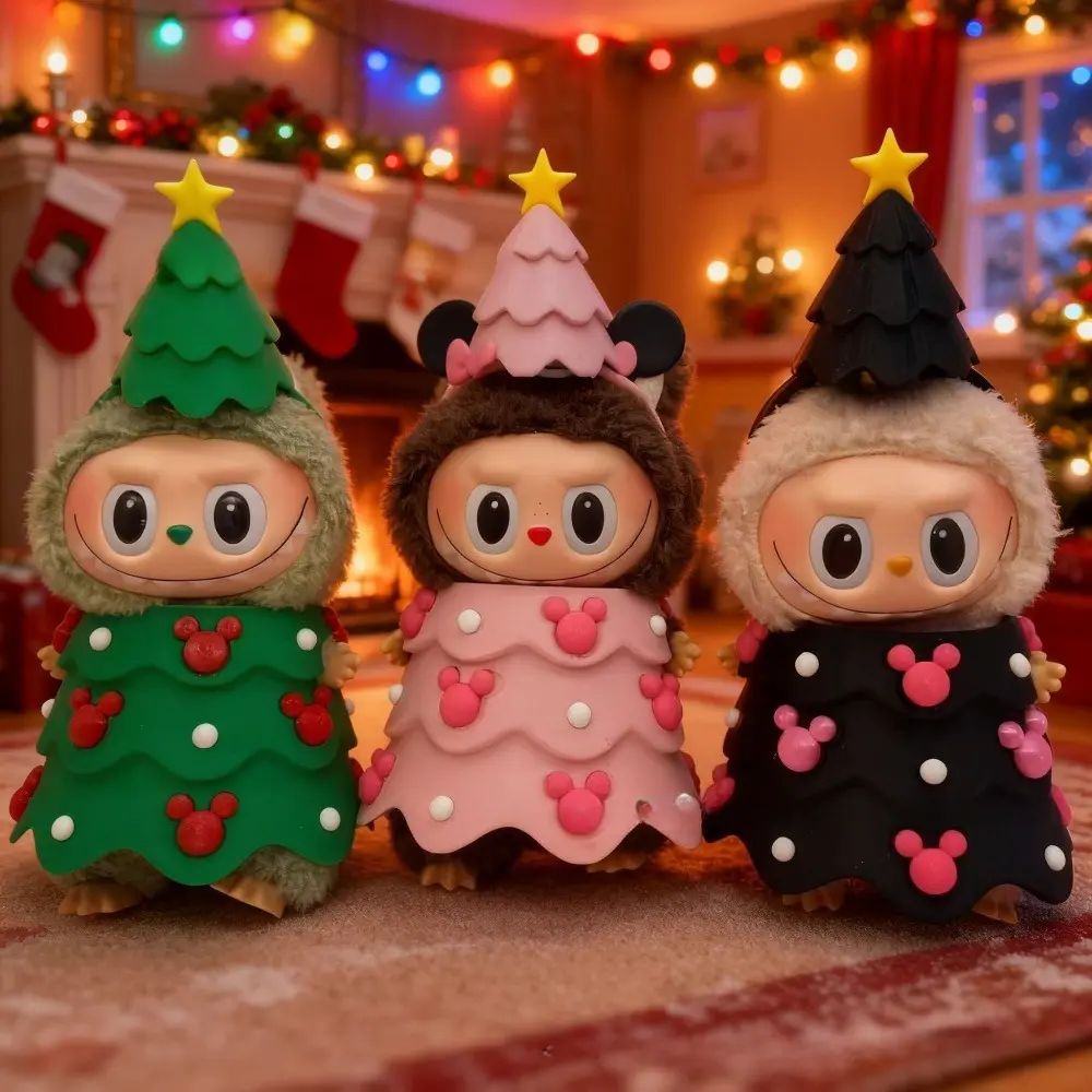Labubu Christmas Tree Apron Outfit Replacements - Green, Pink, Black Handmade Doll Clothes for Labubu Figures