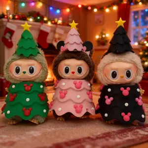 Labubu Christmas Tree Apron Outfit Replacements - Green, Pink, Black Handmade Doll Clothes for Labubu Figures