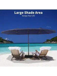 15FT Extra Large Rectangular Cantilever Patio Umbrella - Heavy-Duty Frame, Stand and Base, Sunshade Canopy for Backyard, Poolside Commercial Outdoor Furniture Use