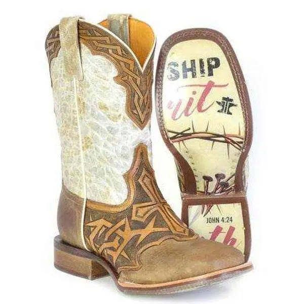 Men's Tin Haul Cross & Thorns Boots with Spirit Sole Handcrafted Tan