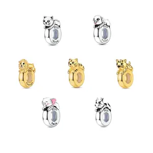 MULA 925 Sterling Silver Animal-Shaped Pendants – Adorable cat, dog, elephant, lion, and tiger shaped beads with anti-slip silicone pads and positioning spacer beads, making them a unique gift for girls and women.