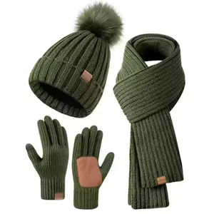 Winter Beanie Hat Scarf Touchscreen Gloves Set for Women Men, Warm Fleece Accessories Perfect 3 PCS Birthday Gift