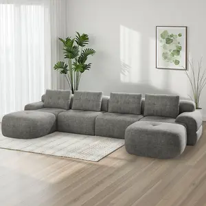 [Summervibes] 145'' U-Shaped Modular Boneless Sectional Sofa, Full-Foam Structure, Woven Fabric Upholstery & Compression Pack, Oversized Modern Living Room Couch, Long-Lasting Comfort. Ideal Cozy Home Furniture for Family, Couples & Parents