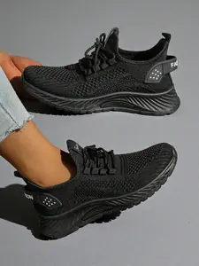 Women's Breathable Knit Mesh Lace-Up Sneakers - Lightweight Casual Walking Shoes for Everyday & Street Style Lightweight Sports Footwear