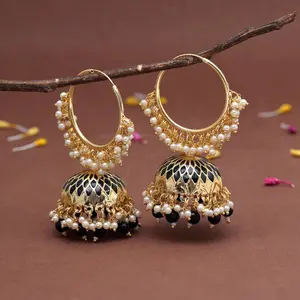 Meenakari  Jhumka Earrings -Black