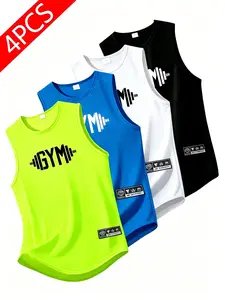 Men's Quick-Dry Sports Tank Top, Sleeveless Gym Top, 4-Pack Gym Print, Lightweight Breathable, Ideal for Running, Workout, Casual Wear, All Seasons
