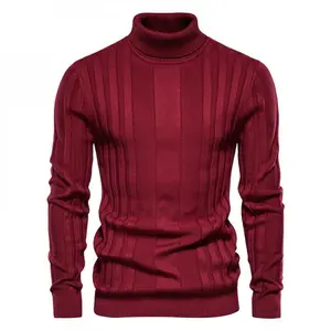 Men’s solid turtleneck sweater, regular fit, casual long-sleeve jumper for autumn and winter; polyester knitwear for daily wear; menswear tops