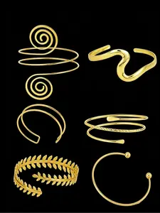 6 pieces of golden, simple and versatile multi-element open armbands for ladies are suitable for daily wear, Bangles Set
