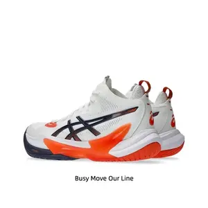 White & Orange Mid-Top Indoor Court Shoes - Carbon Plate Cushioning for Volleyball, Badminton & Gym Training