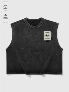 Men's Sleeveless Loose Fit Short T-Shirt, Summer Breathable Moisture-Wicking Cotton Fabric, Unique Embroidery Design, Casual Streetwear Fashion, Cropped