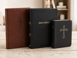 KJV Bible Set – Mini Pocket Scripture + Compact Brown Value Edition + Giant Print Black LeatherTouch Holy Bible (Red Letter King James Version)