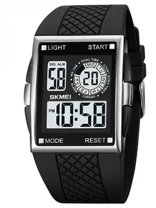 Men's Street Fashion Square Waterproof Digital Multifunctional Watch Grid Textured Silicone Band, Large Digit Display, Dual Time & Multi-Function (Alarm/Chronograph/Timer), 30M Water Resistant, Backlight Display, Ideal for Sports & Daily Wear