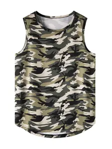 2026 Summer Camouflage Ice Silk Vest, Casual Short Sleeve Slim Fit, Street Style Geometric Pattern, Ideal for Outdoor Activities