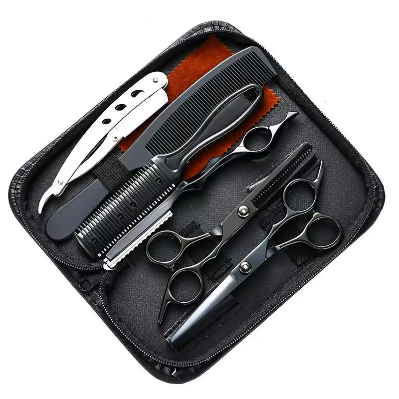 Premium Barber Hair Cutting Kit - Stainless Steel Salon Haircare Set with Professional Scissors, Thinning Shears, Razor & Storage for Men, Kids