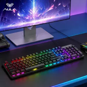 AULA S3005 typing keyboard, USB wired connection, plug and play, 104-key large array, cool lighting, ergonomic design, suitable for office computers and notebooks, universal membrane keyboard.