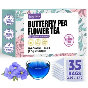 Organic Butterfly Pea Flower Tea Bags, 35 Teabags, 2.5g/Bag, Made with 100% Natural Butterfly Pea Flower. Helps with Antioxidant and High in Anthocyanins | Caffeine-Free | Sugar-Free | Gluten-Free | Vegan. Individually Packaged in Eco-Friendly Bags