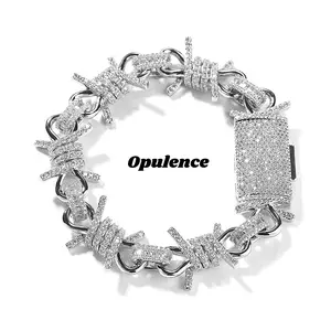 Punk Barbed Wire CZ Chain Necklace Bracelet Set For Men Women Copper Gold Silver Hip Hop Iced Out Jewelry Streetwear Fashion Gift birthday gift birthday gift