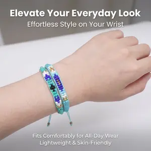 24H FLASH SALE Handmade Boho Beaded Bracelet Set | Turquoise Blue Seed Bead Stackable Bracelets | Adjustable Waterproof Bohemian Jewelry for Women gift