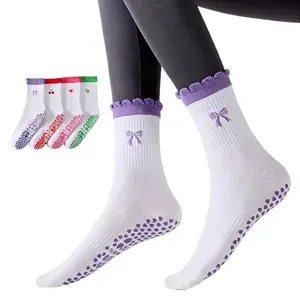 Women Grip Socks Pilates Cute Non Slip Pilates Socks Ruffle Grippy Yoga with Grip Gift 4 Pairs