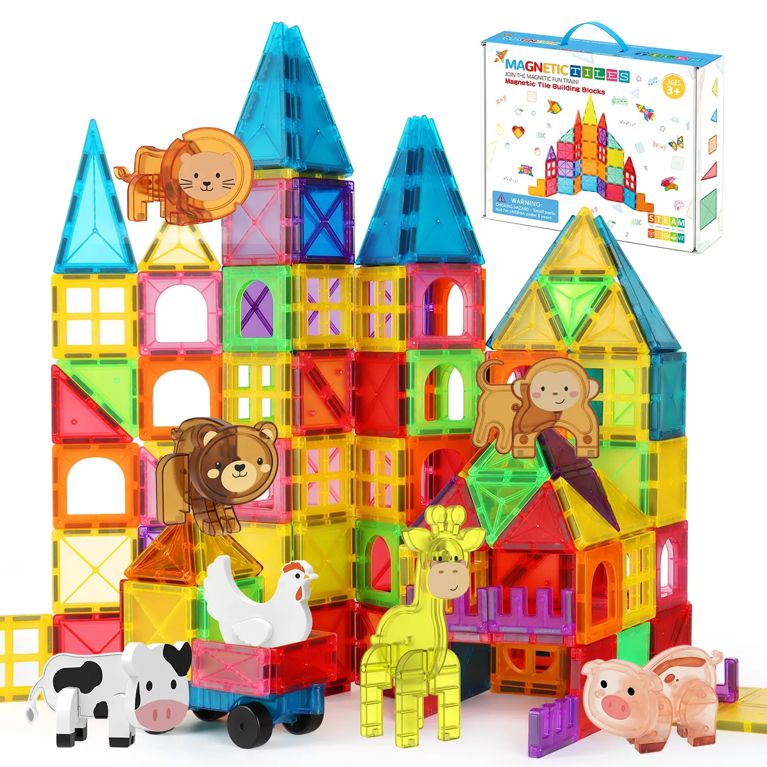 70/100pcs Magnetic Building Blocks Toy, STEM Building Blocks, Small Size Magnet Tiles with Car and Animal Pieces, Creative Geometric Construction Set, Holiday Birthday Gift for Kids