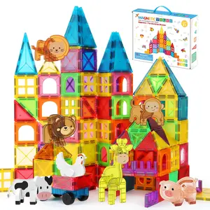 70/100pcs Magnetic Building Blocks Toy, STEM Building Blocks, Small Size Magnet Tiles with Car and Animal Pieces, Creative Geometric Construction Set, Holiday Birthday Gift for Kids