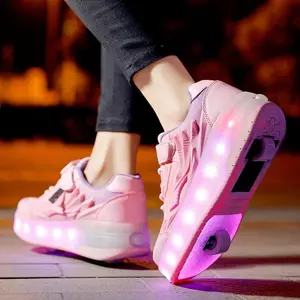 Girls' LED Light-Up Roller Skate Sneakers - Rechargeable, Durable & Stylish Outdoor, Pink Casual Streetwear Shoes with Glowing Wheels, Perfect Running, Skateboarding & Nighttime Fun Cute Footwear