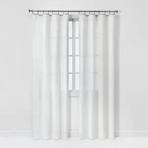 1pc 54"x84" Sheer Contrast Edge Window Curtain Panel White/Natural - Threshold 1pc 54"x84" Sheer Contrast Edge Window Curtain Panel White/Natural - Threshold