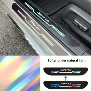 4 Piece Laser Cut Door Threshold Protectors, Scratch-Resistant, Self-Adhesive, Shiny Surface, Geometric Rhombus Design, Floor Protector