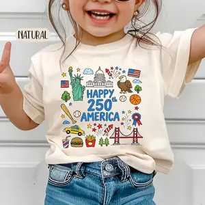 Happy 250 T-Shirt, 1776-2026 USA 250th Anniversary Shirt,  Doodle Patriotic USA Tee