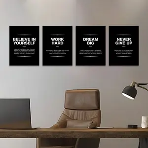 4 Counts Wood Framed Canvas Motivational Quotes Wall Art, Ready To Hang, Home Office Wall Decor, Work Hard Dream Big Never Give Up Room Decor, Waterproof Canvas Wall Art, Artwork Wall Painting For Gift, Wall Picture for Office, Living Room, Bedroom