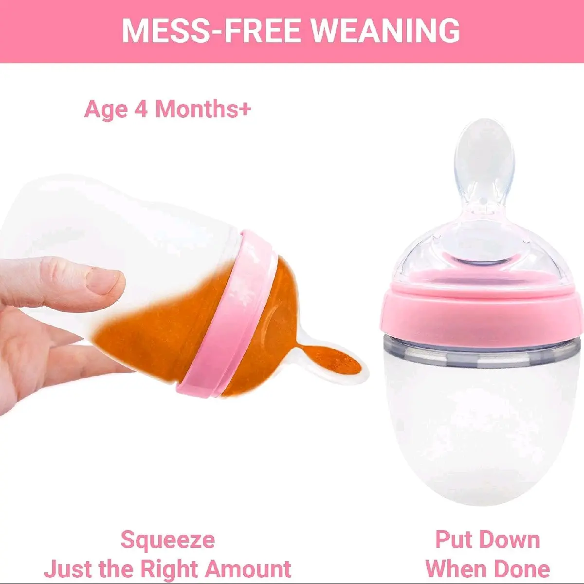Squeeze Spoon Baby Food Dispensing Attachment - 2 Pack (5oz and 8oz) Compatible with Comotomo Baby Bottles.