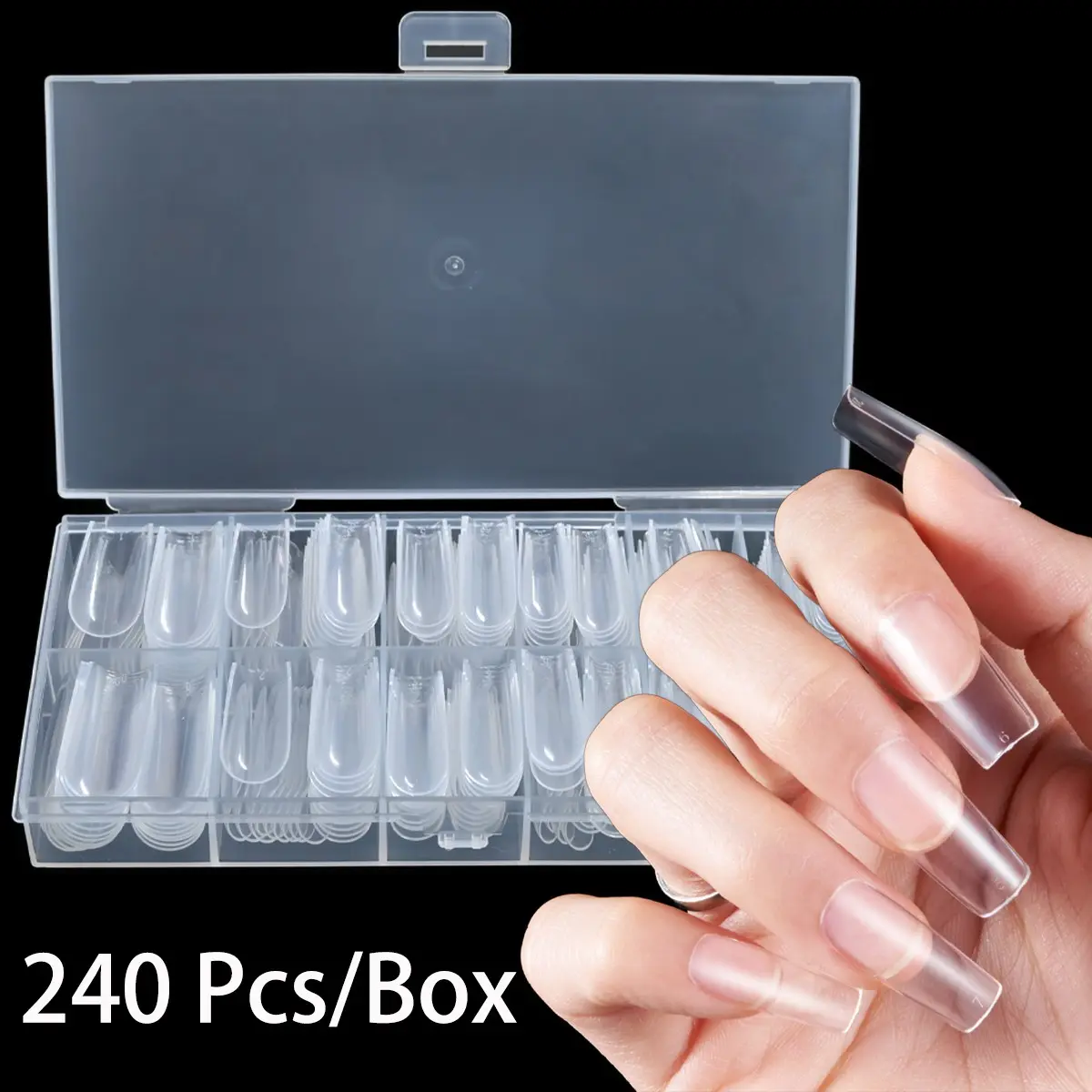 240 Long Ballerina Press-On Nails, DIY Nail Salon Supplies, Soft Gel Nails, Transparent Acrylic Tips, Professional Manicure Accessories
