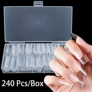 240 Long Ballerina Press-On Nails, DIY Nail Salon Supplies, Soft Gel Nails, Transparent Acrylic Tips, Professional Manicure Accessories