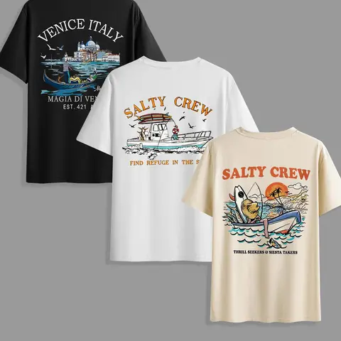 Men's Classic Casual Letter Graphic T-Shirt 3 Piece Set, Summer Round Neck Short Sleeve Comfortable Tops, Perfect for Outdoor Wear, Casual Letters Print, Casual T Shirts, Casual Summer Clothing, Casual Menswear
