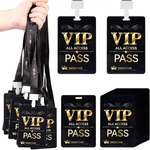 30 Sets VIP Badge Lanyard with Card, Plastic VIP Passes with Lanyard Event Staff Lanyard Backstage Pass for Birthday Party,  Party, Movie Night, Concert Event(Black, )