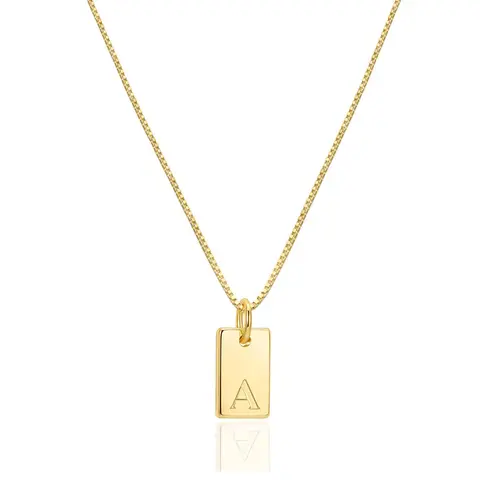 Initial Necklaces for Women 14K Gold Plated Letter Necklace Dainty Gold Name Necklace Personalized Initial Tag Pendant Necklace for Women