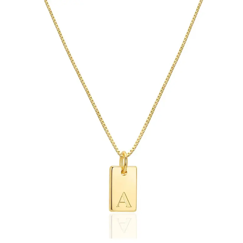 Initial Necklaces for Women 14K Gold Plated Letter Necklace Dainty Gold Name Necklace Personalized Initial Tag Pendant Necklace for Women