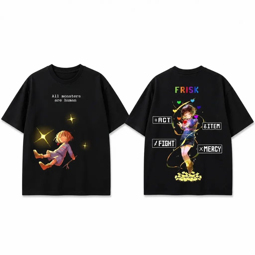 Undertale Frisk Oversized Graphic T-Shirt | Anime Game Unisex Cotton Tee | Front & Back Print Streetwear Shirt