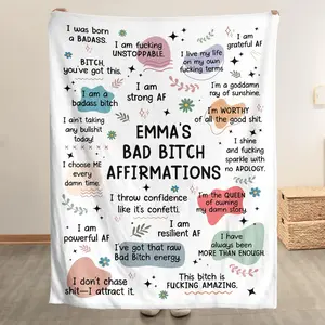 Personalized "Bad Bitch Affirmations" Flannel Blanket,Best Gift For Confident Self Or Her,"Bad Girl" Inspirational Personalized Fun Blanket,Empowering Confidence Quotes Print Soft Throw